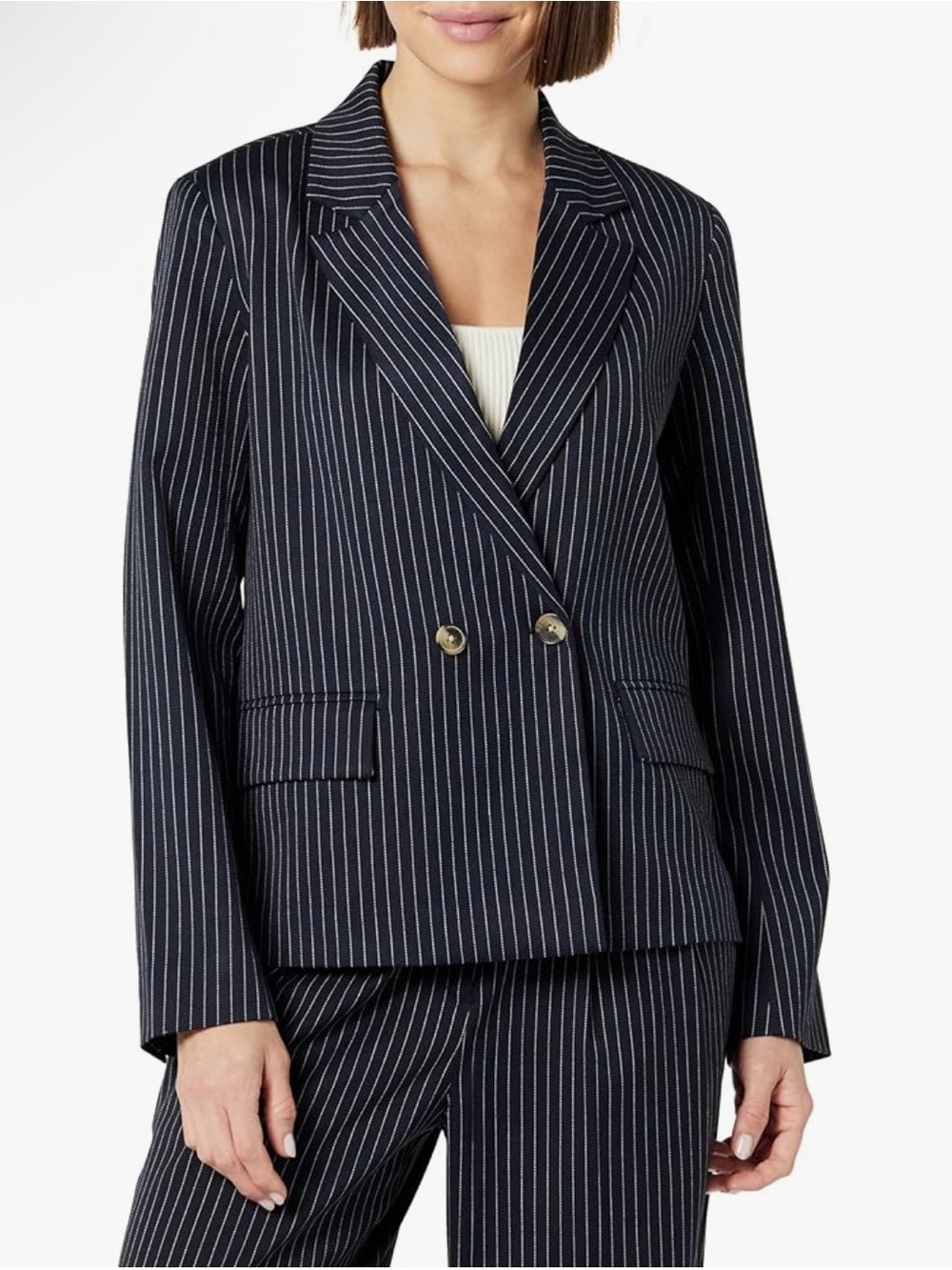 The Drop Liza Double Breasted Blazer  Navy Pinstriped Size Small NWT